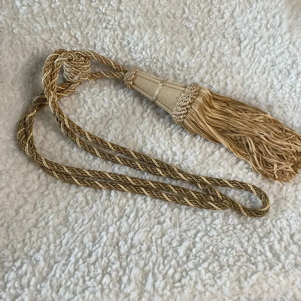 Vintage Yellow/Brown/Green Curtain Tie-Back Twisted Rope Two Tassels- 10